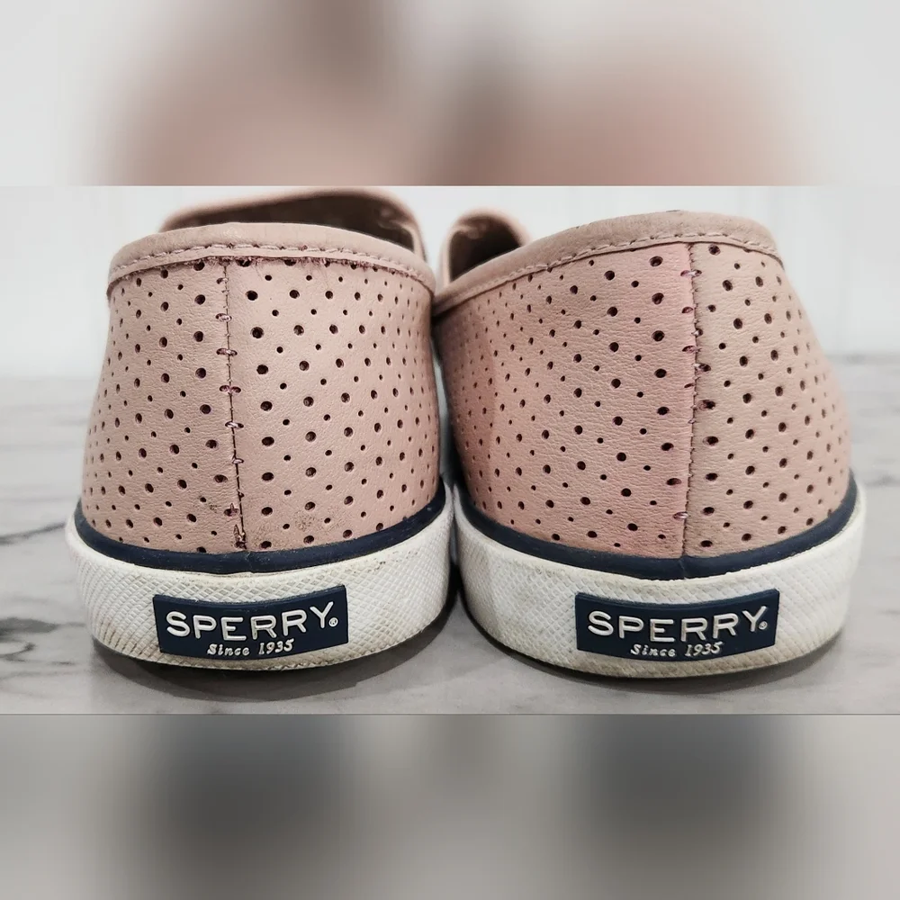 Sperry top sider pier side pink perforated slip on leather loafers women…